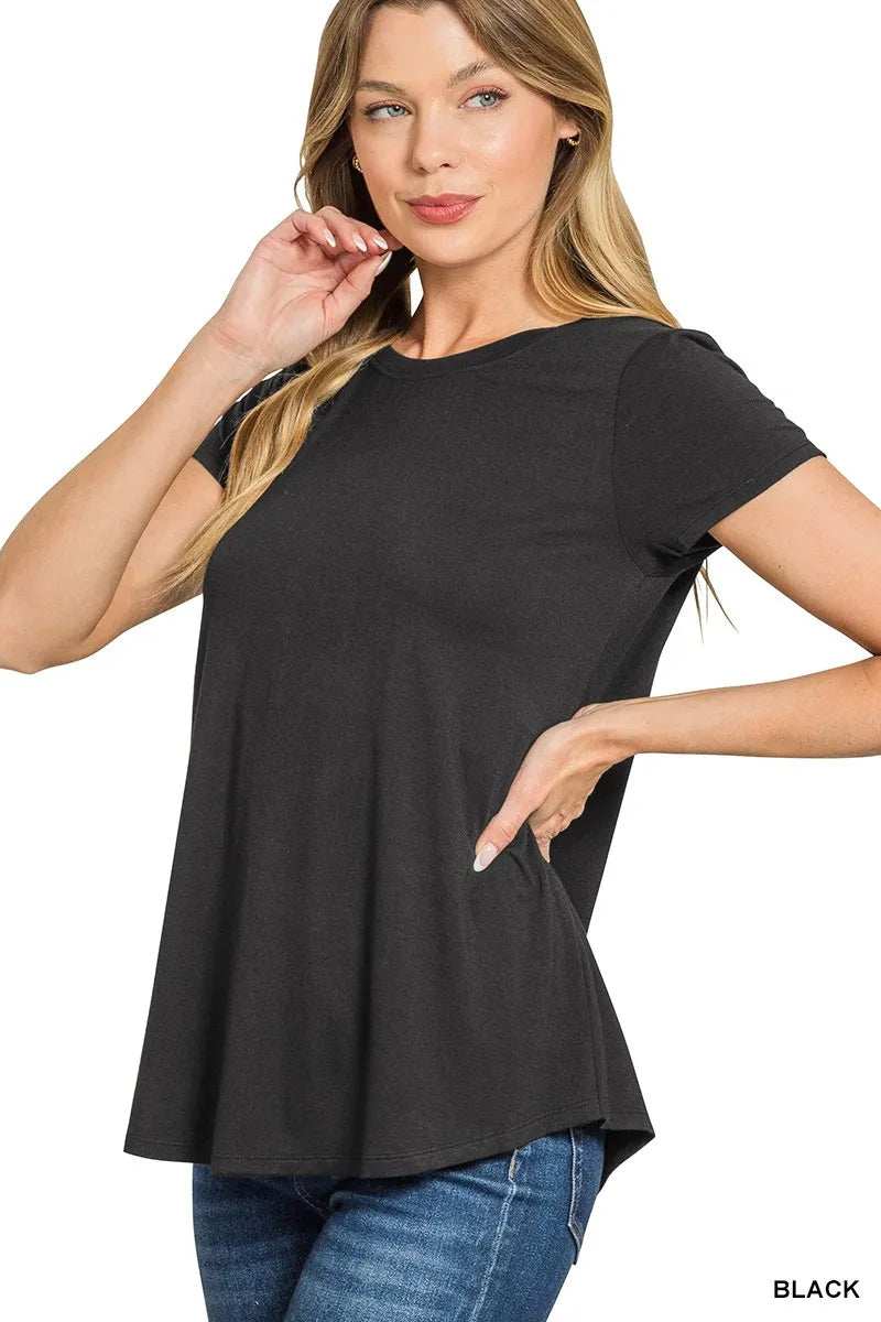 Zenana Flowy Round Hem Rayon Short Sleeve T-Shirt - Trendsi - Flyclothing LLC