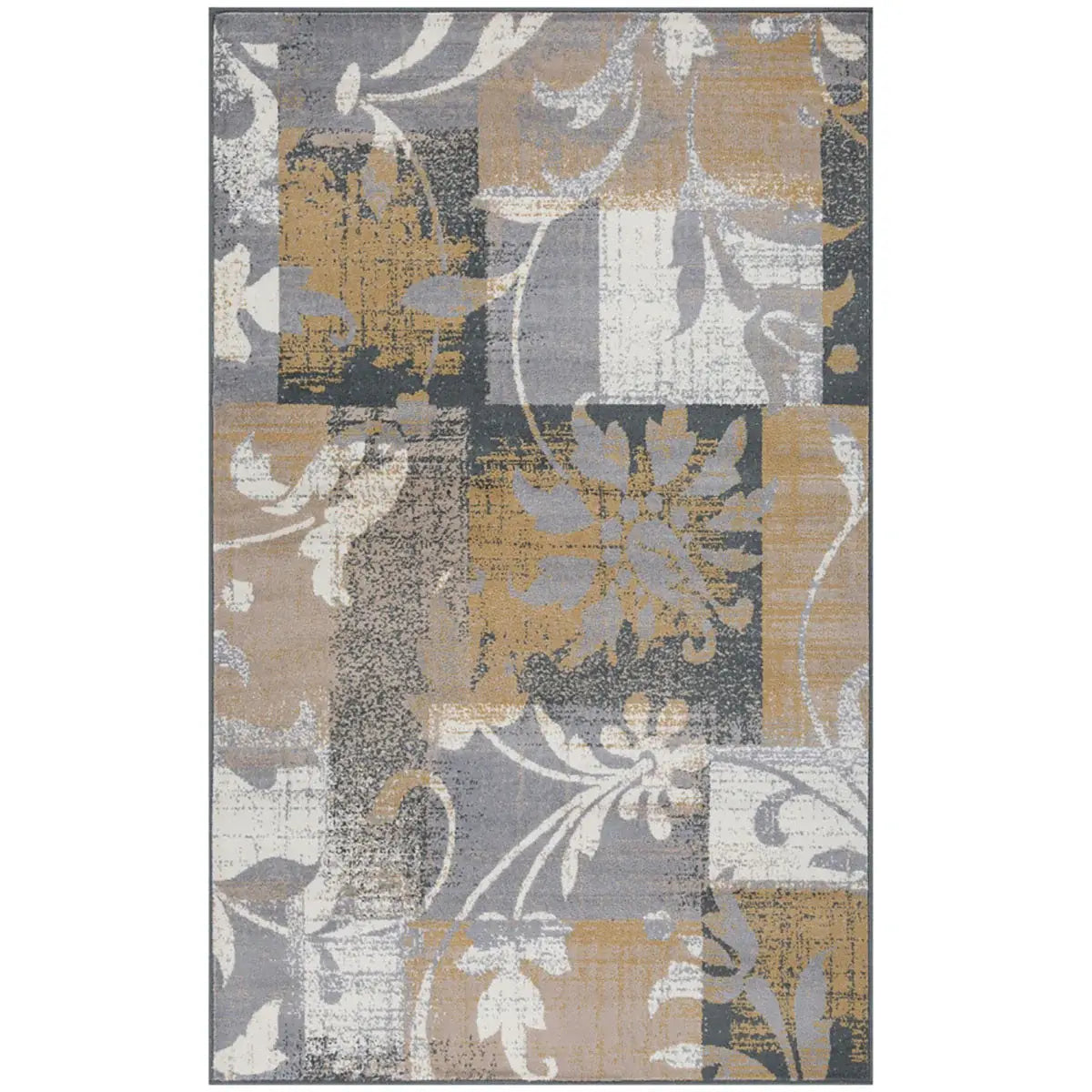 7' X 9' Beige And Gray Floral Power Loom Distressed Stain Resistant Area Rug - Homeroots - Flyclothing LLC
