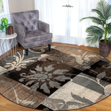 8' Beige Brown and Gray Floral Distressed Round Rug - Homeroots - Flyclothing LLC