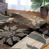 8' Beige Brown and Gray Floral Distressed Round Rug - Homeroots - Flyclothing LLC