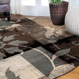 8' Beige Brown and Gray Floral Distressed Round Rug - Homeroots - Flyclothing LLC
