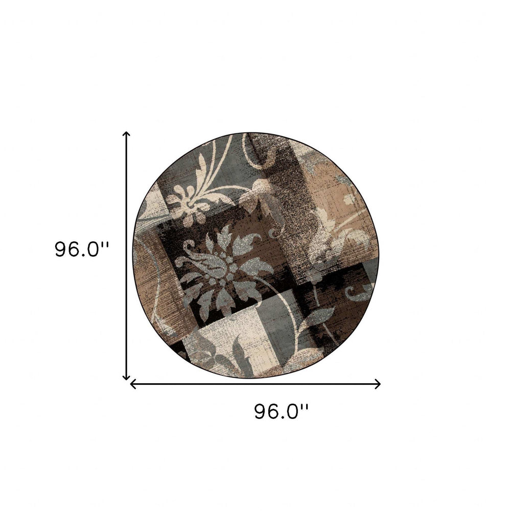 8' Beige Brown and Gray Floral Distressed Round Rug - Homeroots - Flyclothing LLC