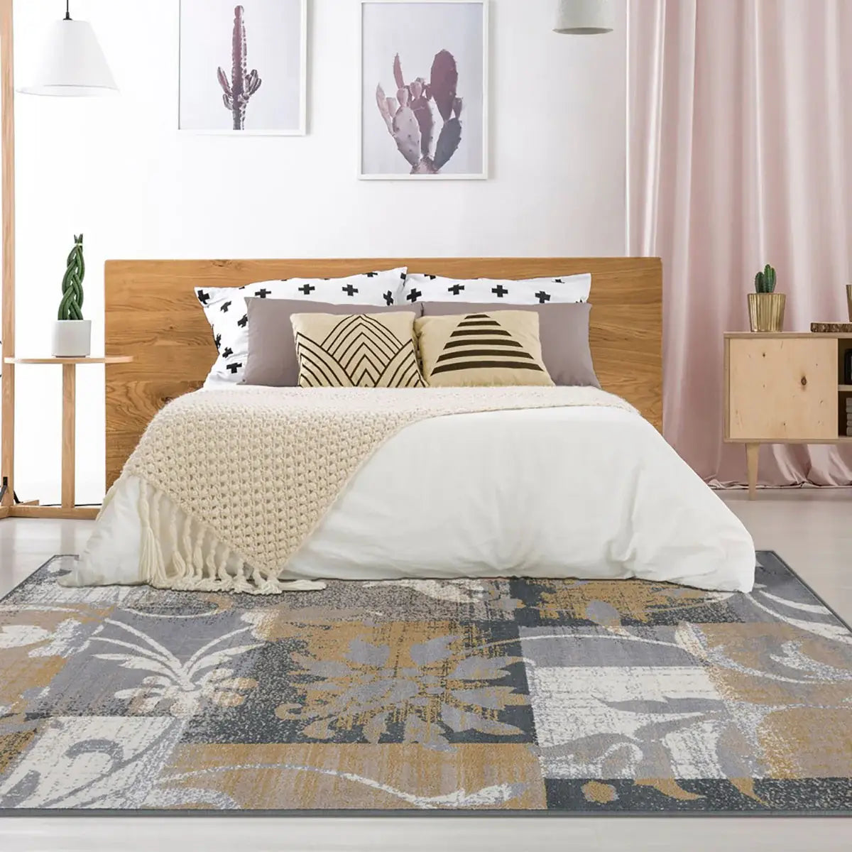 8' X 10' Beige And Gray Floral Power Loom Distressed Stain Resistant Area Rug - Homeroots - Flyclothing LLC
