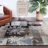 8' Square Beige And Gray Square Floral Power Loom Distressed Stain Resistant Area Rug - Homeroots - Flyclothing LLC