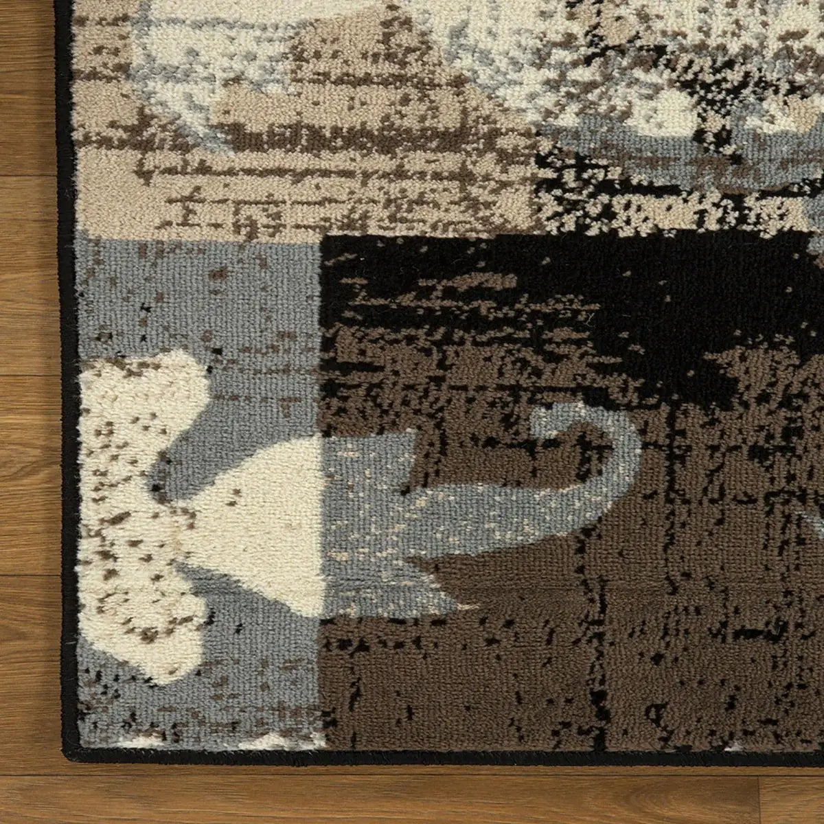 8' Square Beige And Gray Square Floral Power Loom Distressed Stain Resistant Area Rug - Homeroots - Flyclothing LLC