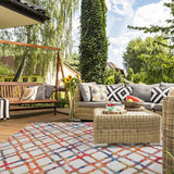 7' X 9' Cream Geometric Stain Resistant Non Skid Indoor Outdoor Area Rug - Homeroots - Flyclothing LLC