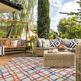 7' X 9' Cream Geometric Stain Resistant Non Skid Indoor Outdoor Area Rug