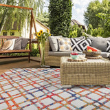 7' X 9' Cream Geometric Stain Resistant Non Skid Indoor Outdoor Area Rug - Homeroots - Flyclothing LLC