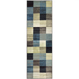 8' Blue And Teal Geometric Power Loom Stain Resistant Runner Rug - Homeroots - Flyclothing LLC