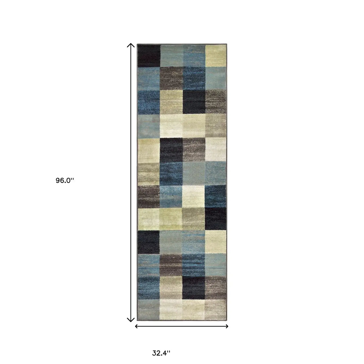 8' Blue And Teal Geometric Power Loom Stain Resistant Runner Rug - Homeroots - Flyclothing LLC
