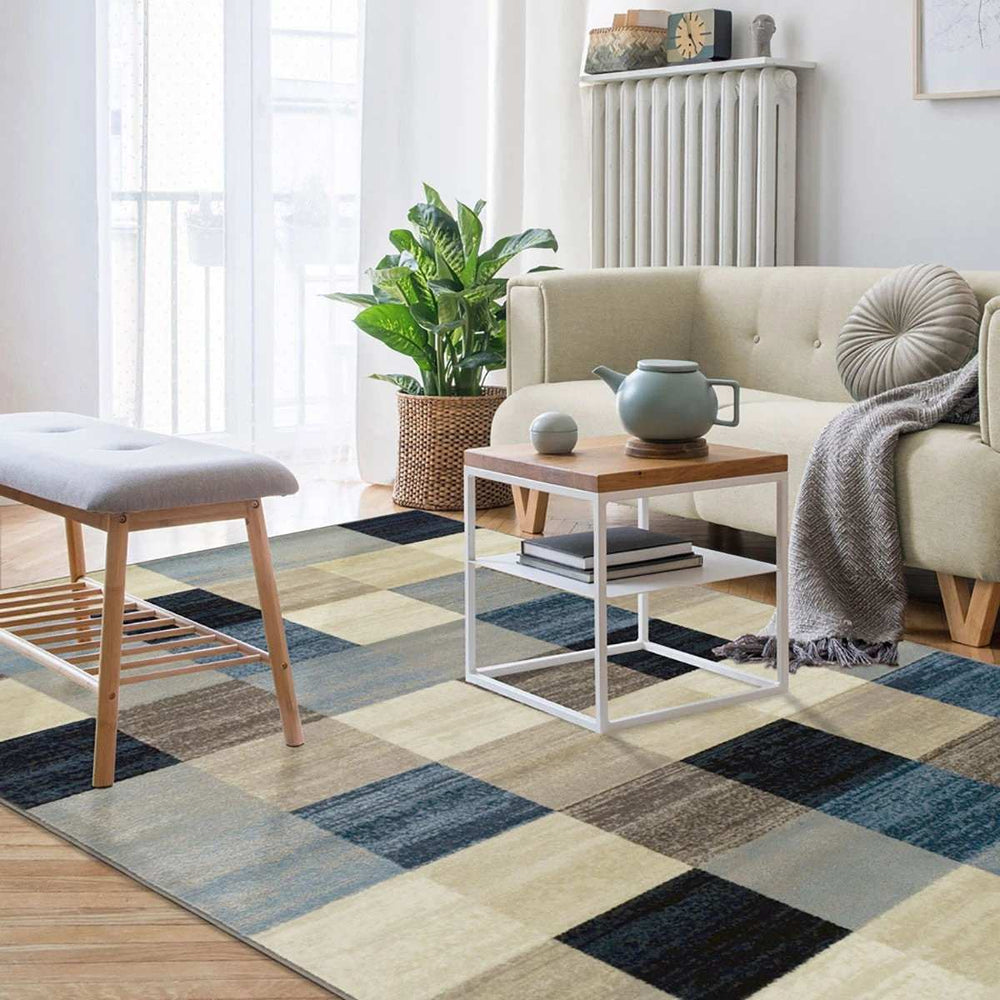 5' X 8' Blue And Teal Geometric Power Loom Stain Resistant Area Rug - Homeroots - Flyclothing LLC