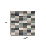 5' X 8' Teal And Gray Geometric Power Loom Stain Resistant Area Rug - Homeroots - Flyclothing LLC
