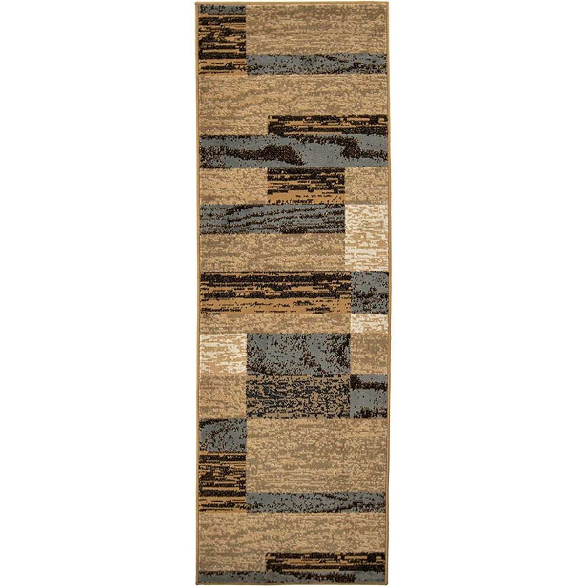10' Light Blue-Beige Patchwork Power Loom Stain Resistant Runner Rug - Homeroots - Flyclothing LLC