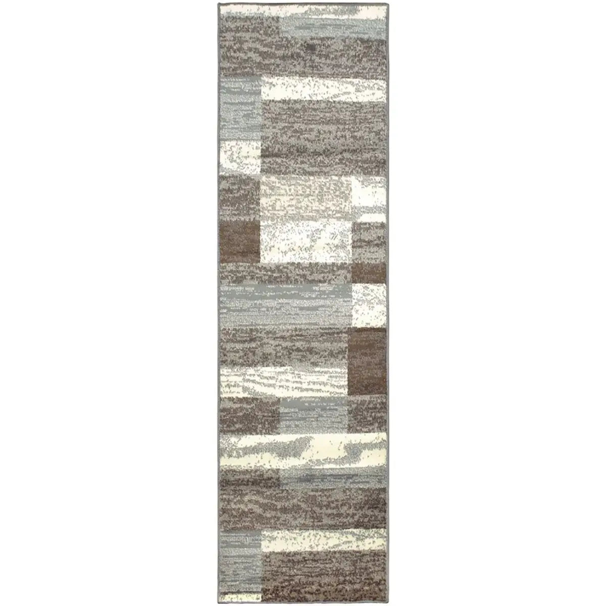 10' Light Blue And Ivory Patchwork Power Loom Stain Resistant Runner Rug - Homeroots - Flyclothing LLC