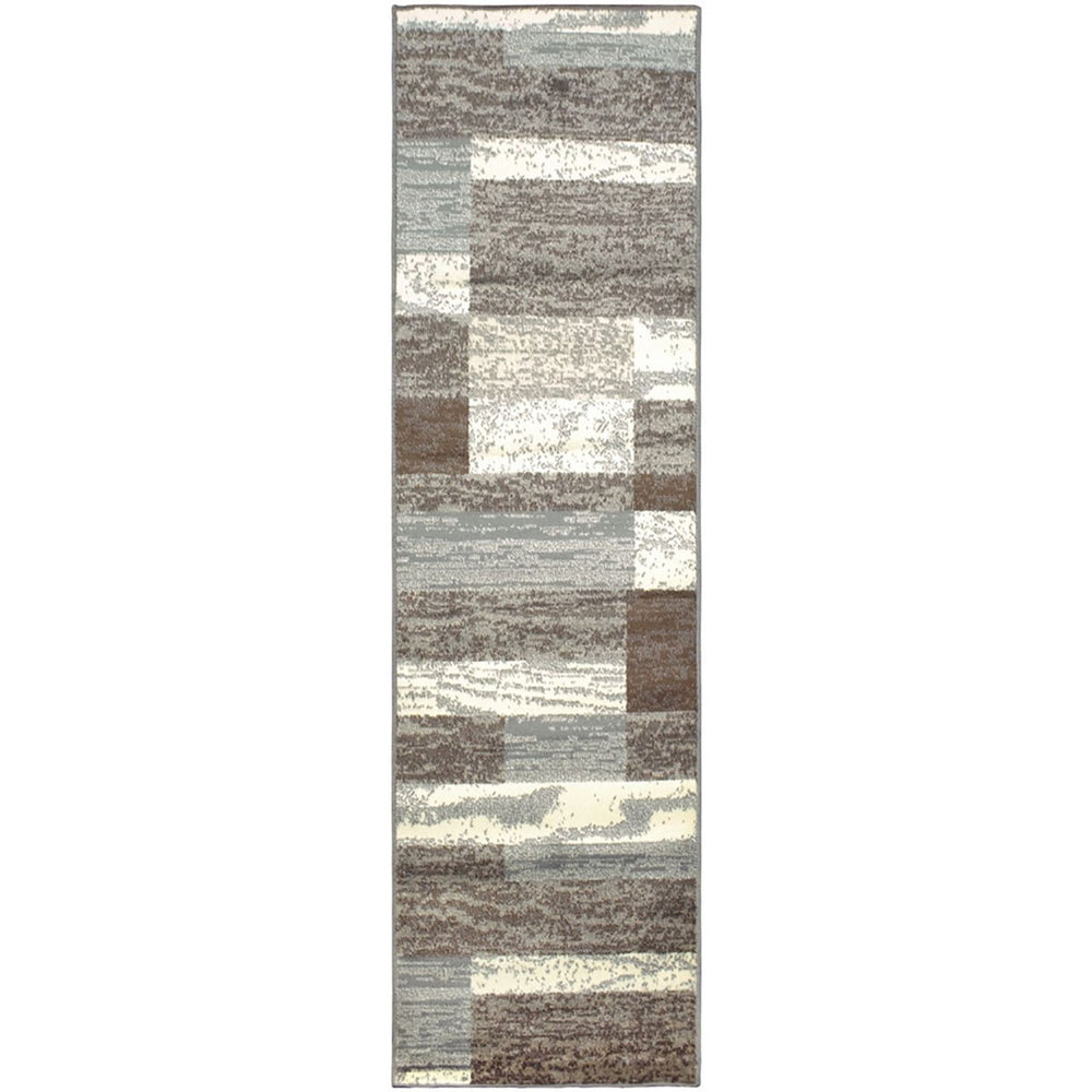 10' Light Blue And Ivory Patchwork Power Loom Stain Resistant Runner Rug - Homeroots