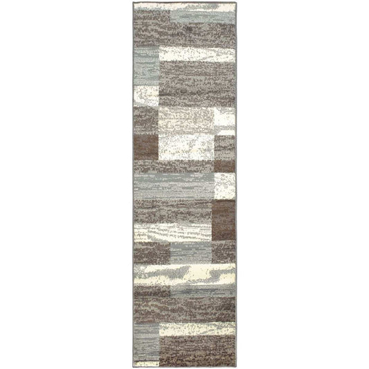 10' Light Blue And Ivory Patchwork Power Loom Stain Resistant Runner Rug - Homeroots - Flyclothing LLC