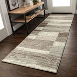 10' Light Blue And Ivory Patchwork Power Loom Stain Resistant Runner Rug - Homeroots