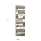10' Light Blue And Ivory Patchwork Power Loom Stain Resistant Runner Rug - Homeroots - Flyclothing LLC