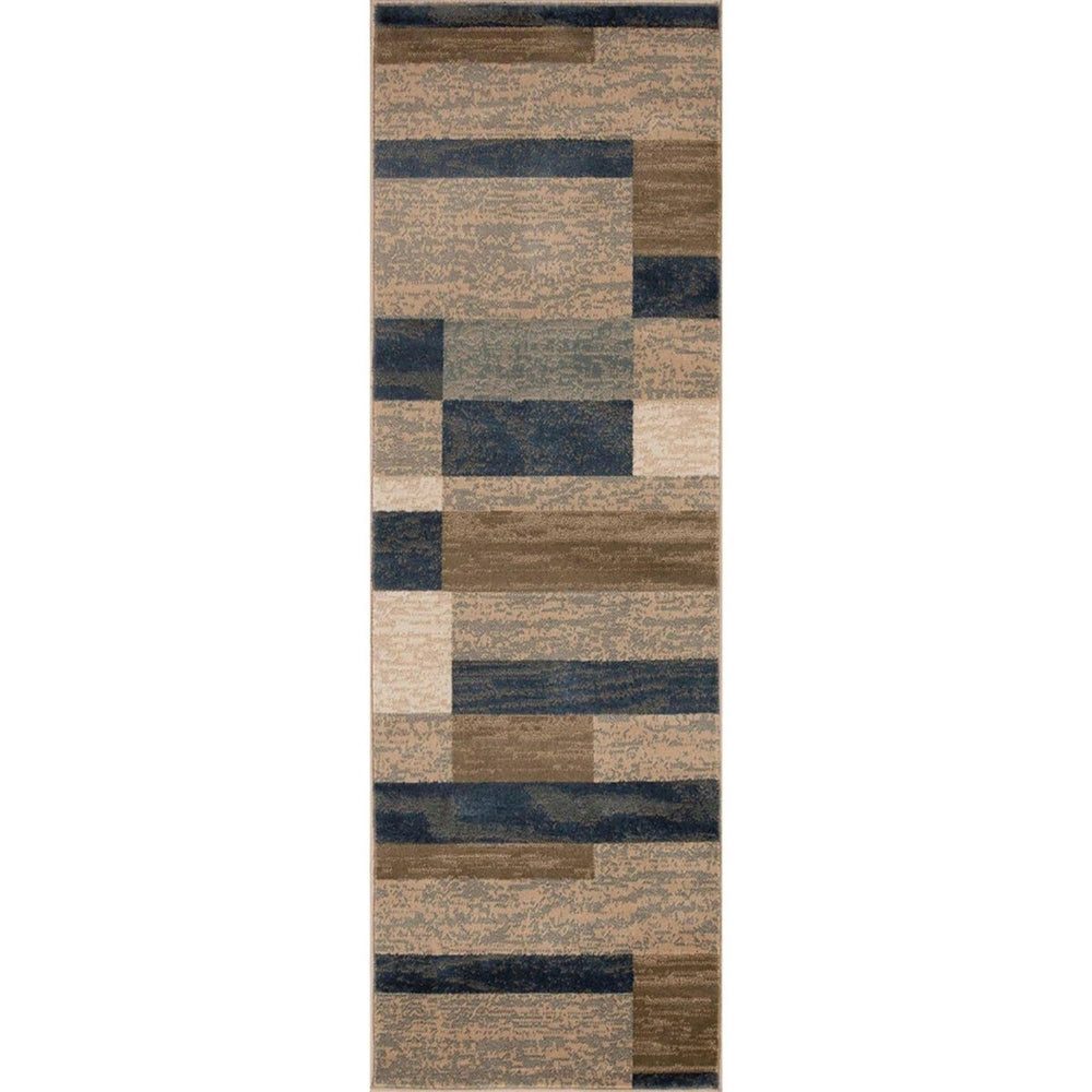 10' Midnight Navy Patchwork Power Loom Stain Resistant Runner Rug - Homeroots