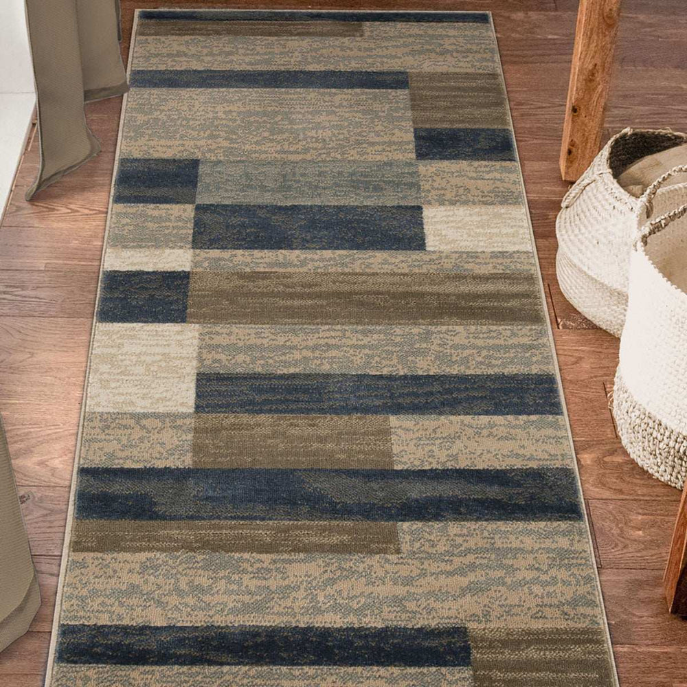 10' Midnight Navy Patchwork Power Loom Stain Resistant Runner Rug - Homeroots - Flyclothing LLC