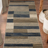 10' Midnight Navy Patchwork Power Loom Stain Resistant Runner Rug - Homeroots