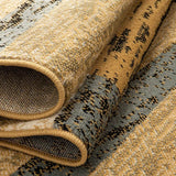 12' Brown Blue and Beige Patchwork Stain Resistant Runner Rug - Homeroots