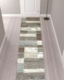 12' Light Blue and Ivory Patchwork Resistant Runner Rug - Homeroots