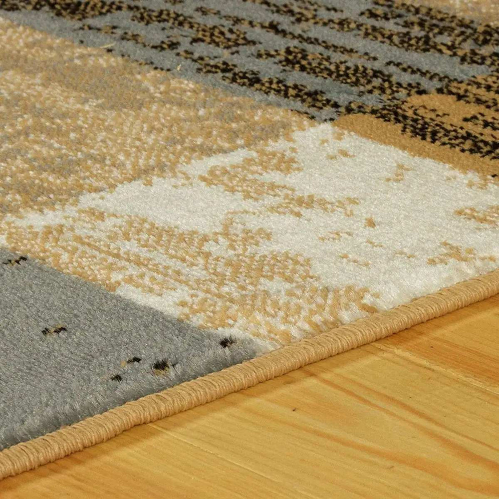 8' Light Blue And Beige Patchwork Power Loom Stain Resistant Runner Rug - Homeroots - Flyclothing LLC