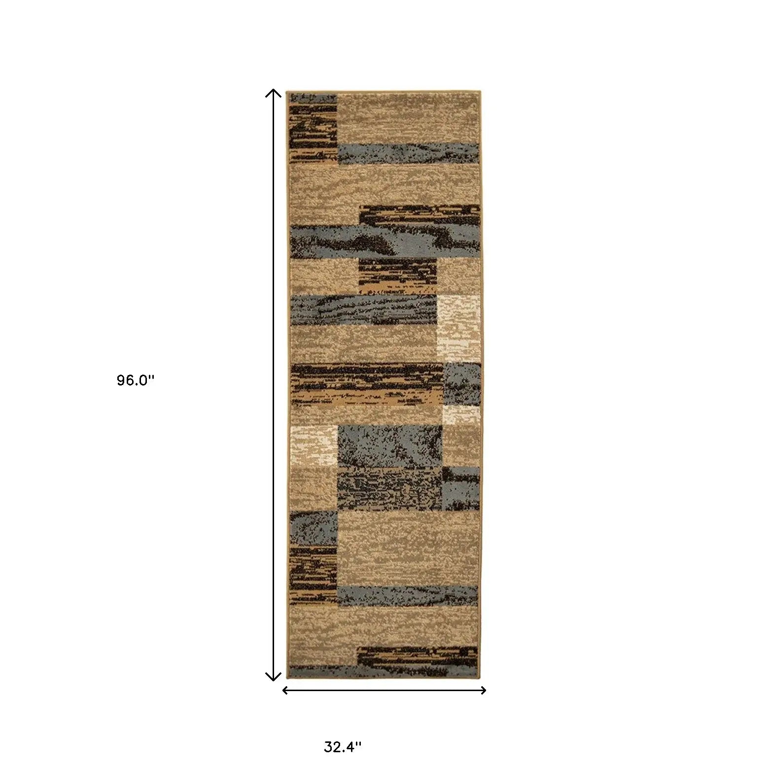 8' Light Blue And Beige Patchwork Power Loom Stain Resistant Runner Rug - Homeroots - Flyclothing LLC