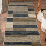 8' Midnight Navy Patchwork Power Loom Stain Resistant Runner Rug