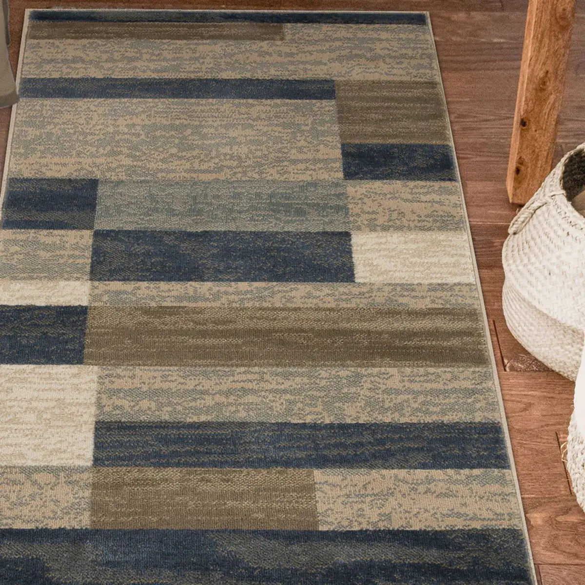 8' Midnight Navy Patchwork Power Loom Stain Resistant Runner Rug - Homeroots - Flyclothing LLC