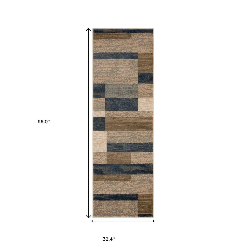 8' Midnight Navy Patchwork Power Loom Stain Resistant Runner Rug - Homeroots - Flyclothing LLC
