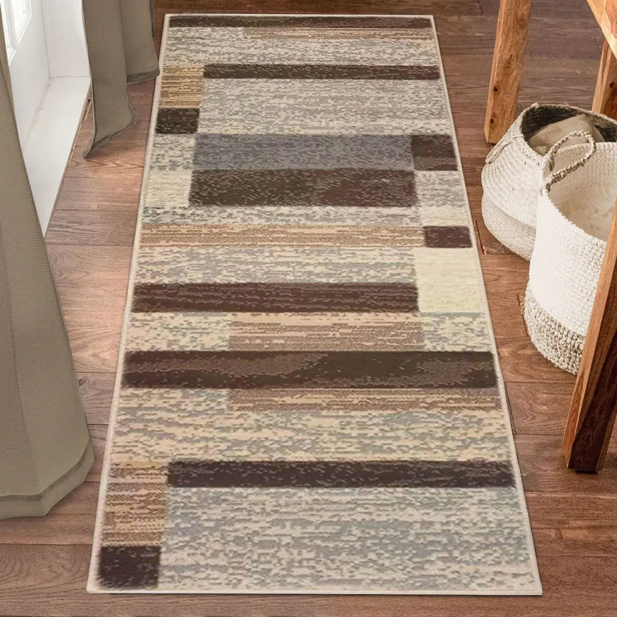 8' Slate Patchwork Power Loom Stain Resistant Runner Rug - Homeroots - Flyclothing LLC
