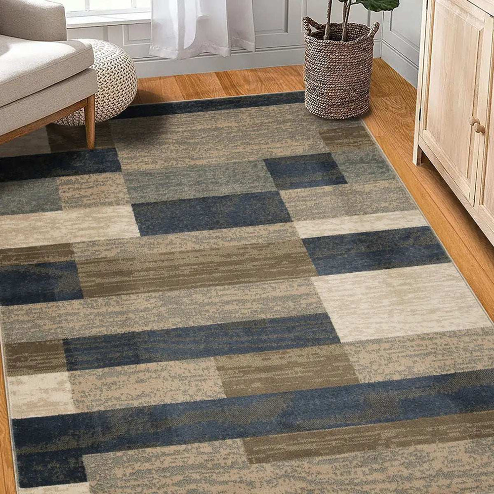 4' X 6' Midnight Navy Patchwork Power Loom Stain Resistant Area Rug - Homeroots - Flyclothing LLC