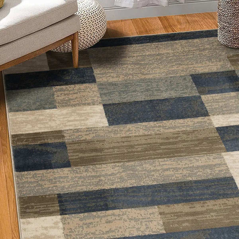4' X 6' Midnight Navy Patchwork Power Loom Stain Resistant Area Rug - Homeroots - Flyclothing LLC
