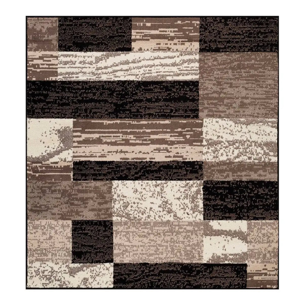 5' Square Chocolate Square Patchwork Power Loom Stain Resistant Area Rug - Homeroots