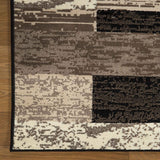 5' Square Chocolate Square Patchwork Power Loom Stain Resistant Area Rug