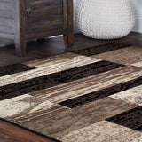 5' Square Chocolate Square Patchwork Power Loom Stain Resistant Area Rug - Homeroots - Flyclothing LLC