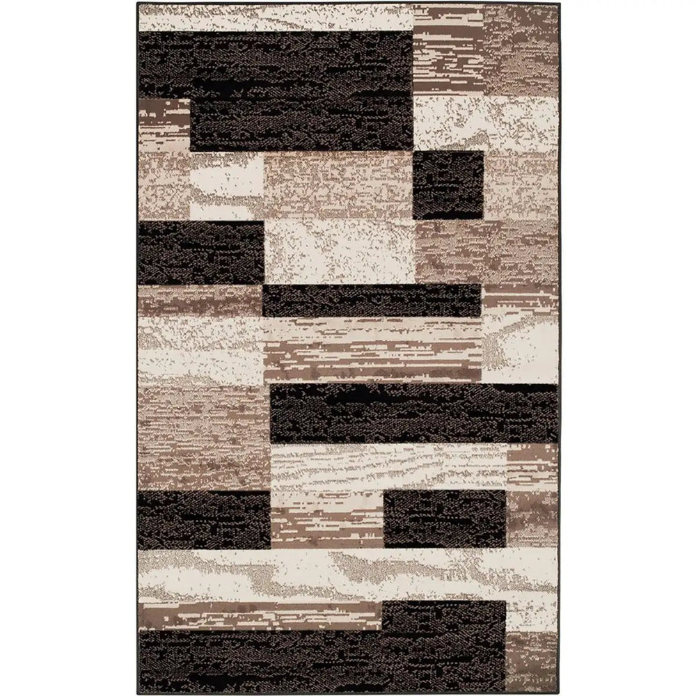 5' X 8' Chocolate Patchwork Power Loom Stain Resistant Area Rug - Homeroots
