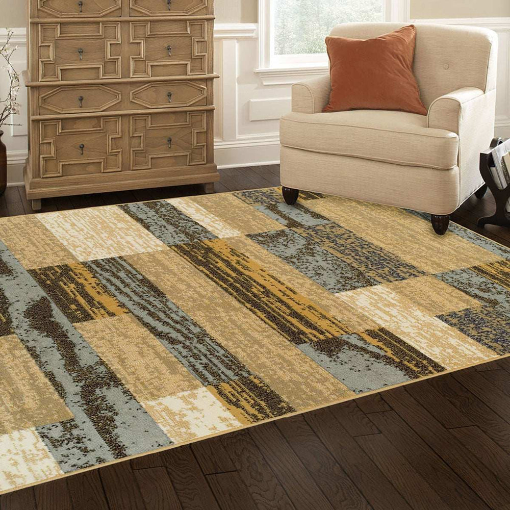 5' X 8' Light Blue And Beige Patchwork Power Loom Stain Resistant Area Rug - Homeroots - Flyclothing LLC