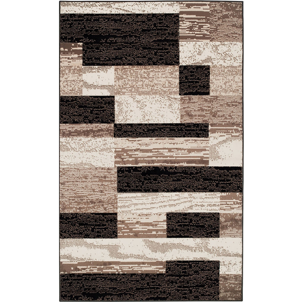 7' X 9' Chocolate Patchwork Power Loom Stain Resistant Area Rug - Homeroots