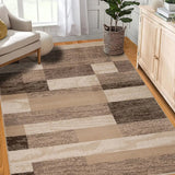 7' X 9' Beige Patchwork Power Loom Stain Resistant Area Rug - Homeroots