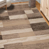 7' X 9' Beige Patchwork Power Loom Stain Resistant Area Rug - Homeroots