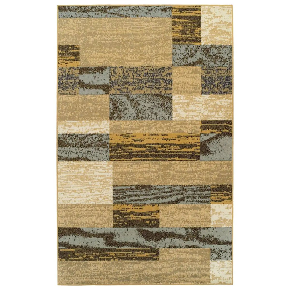 7' X 9' Light Blue And Beige Patchwork Power Loom Stain Resistant Area Rug - Homeroots