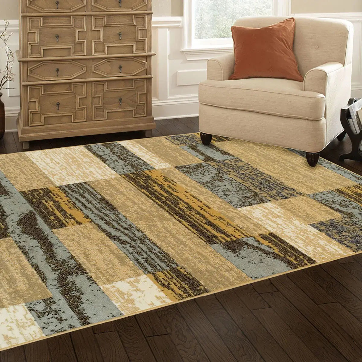 7' X 9' Light Blue And Beige Patchwork Power Loom Stain Resistant Area Rug - Homeroots - Flyclothing LLC