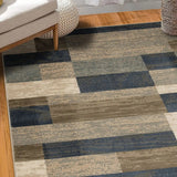 7' X 9' Midnight Navy Patchwork Power Loom Stain Resistant Area Rug - Homeroots