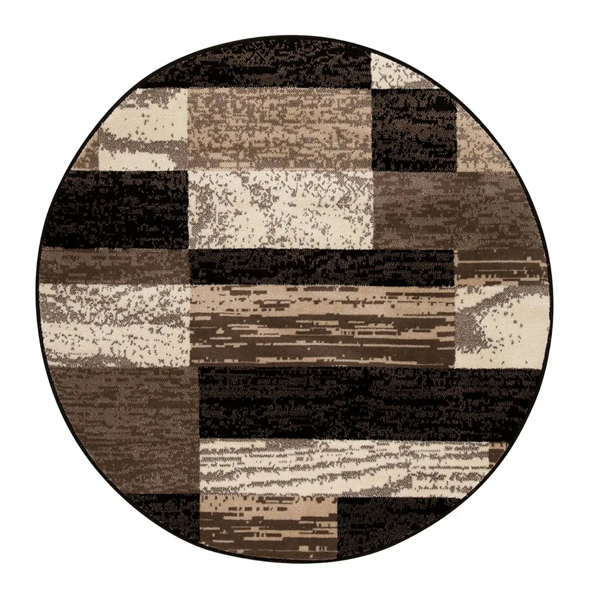 8' Round Chocolate Round Patchwork Power Loom Stain Resistant Area Rug - Homeroots - Flyclothing LLC