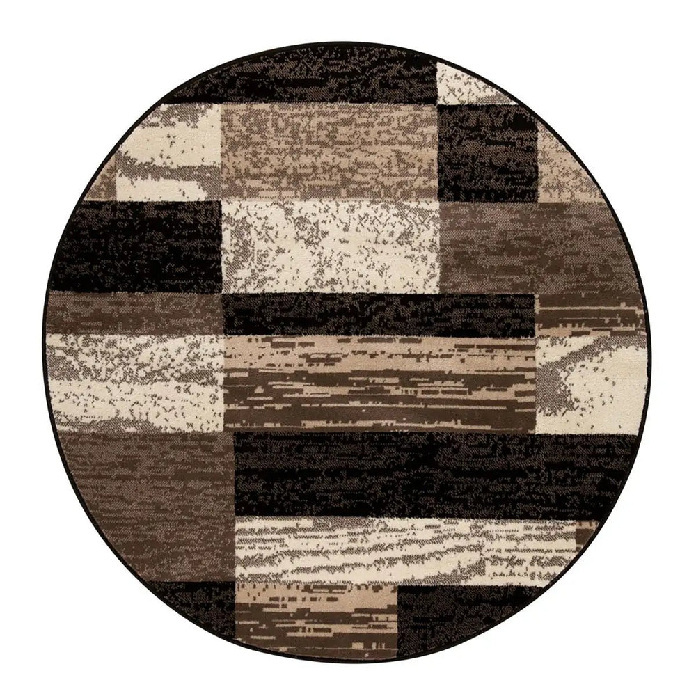 8' Round Chocolate Round Patchwork Power Loom Stain Resistant Area Rug - Homeroots