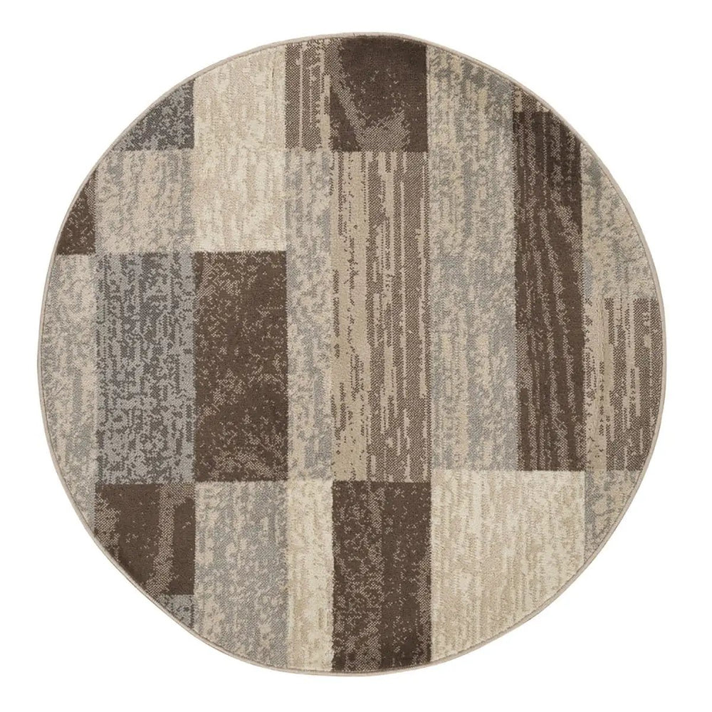 8' Round Slate Round Patchwork Power Loom Stain Resistant Area Rug - Homeroots
