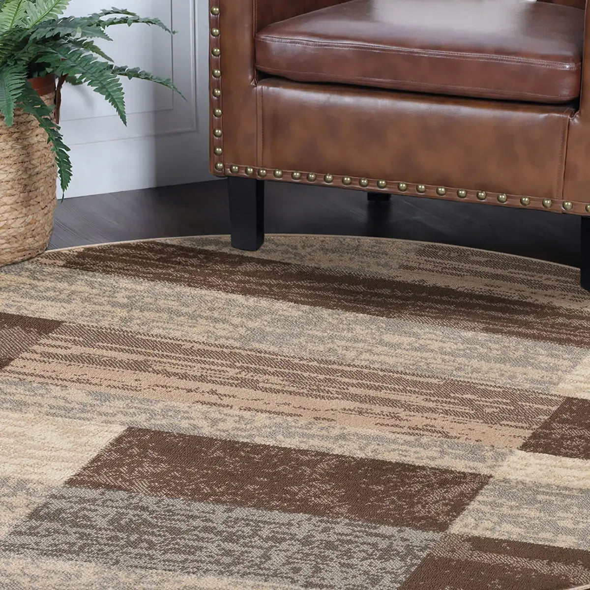 8' Round Slate Round Patchwork Power Loom Stain Resistant Area Rug - Homeroots - Flyclothing LLC